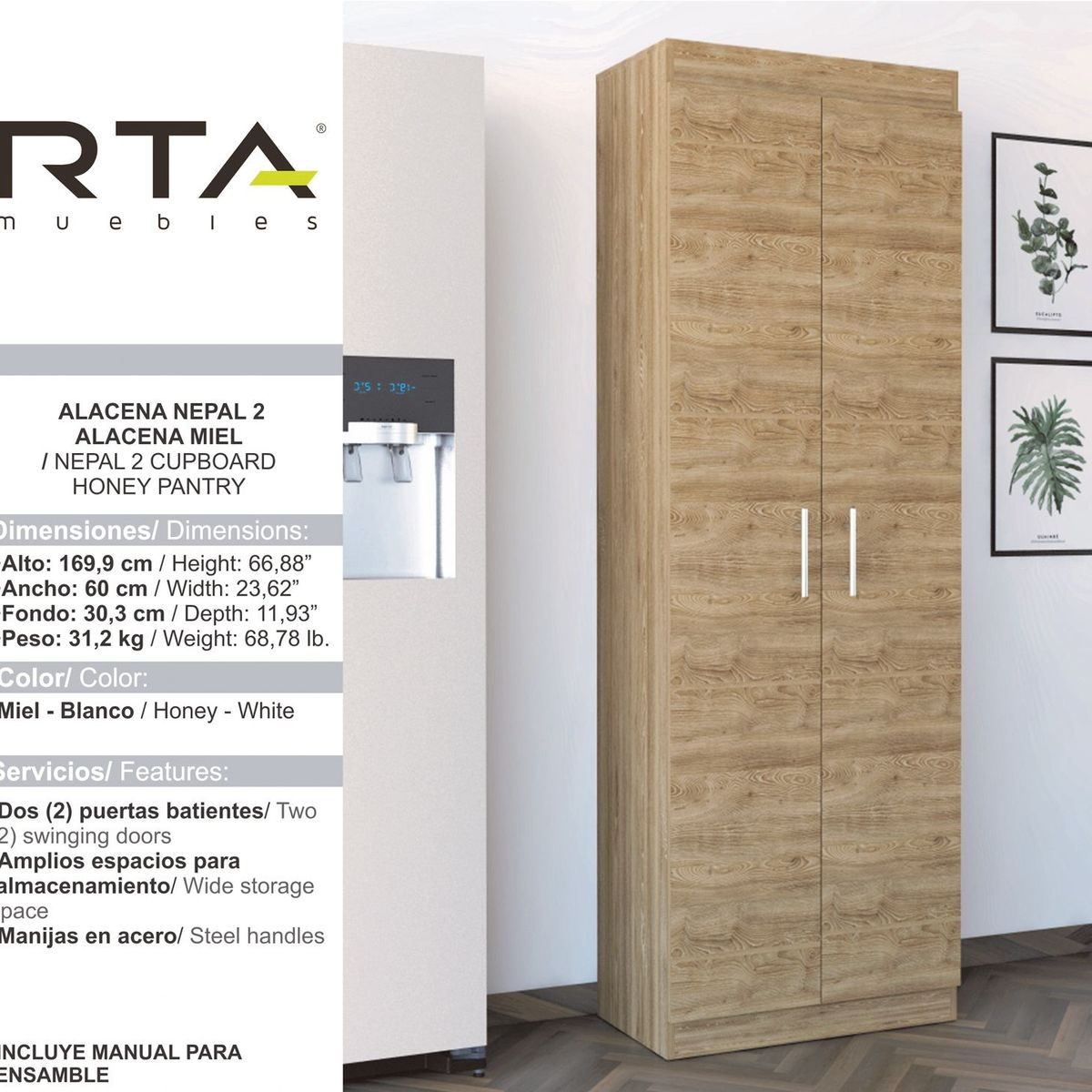 RTA MUEBLES - Alacena Moderna en Aglomerado MDP  170 x 60 x 30 cm RTA Design  - Mueble.