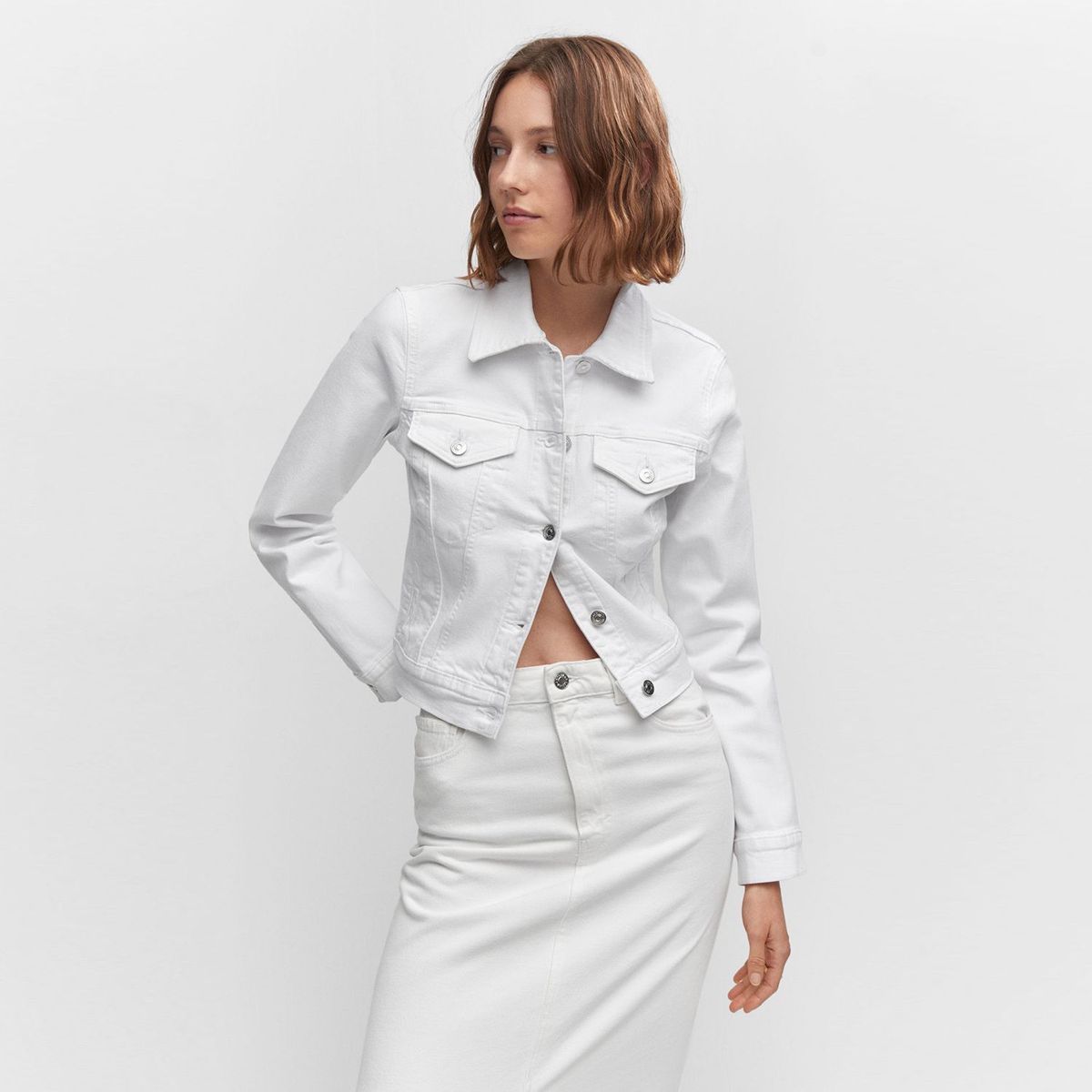 MANGO - Chaqueta mujer de jean blanca Mango