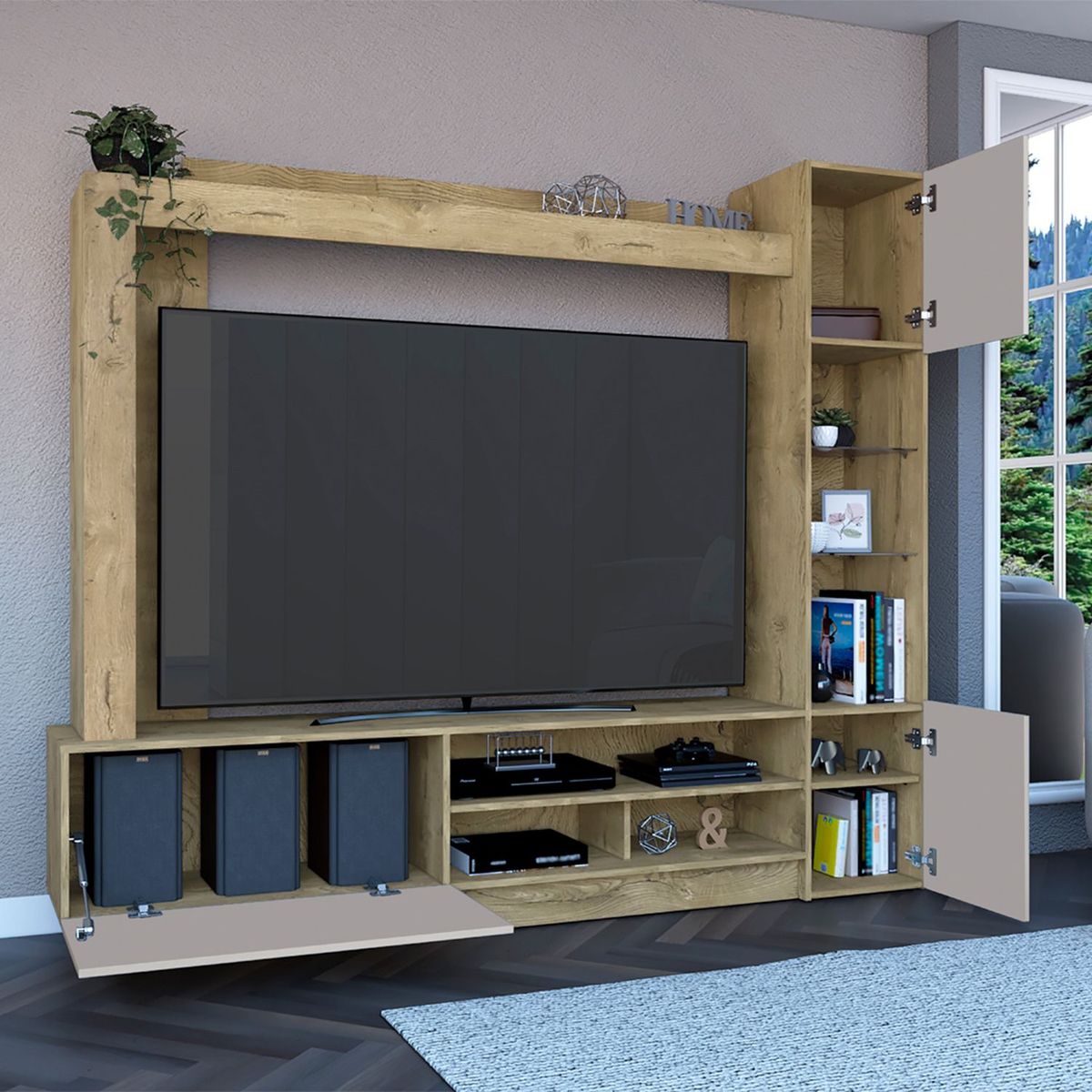 RTA MUEBLES - Centro de Entretenimiento de 204 x 175 x 36 cm, Mueble de TV Moderno para Televisor de Hasta 65 Pulgadas, RTA Muebles.