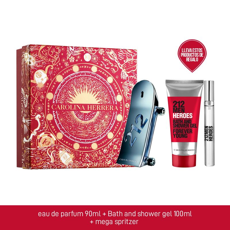 CAROLINA HERRERA - Estuche Perfume Carolina Herrera Hombre 212 Heroes 90ml EDT + Shower Gel 100ml + Travel Size
