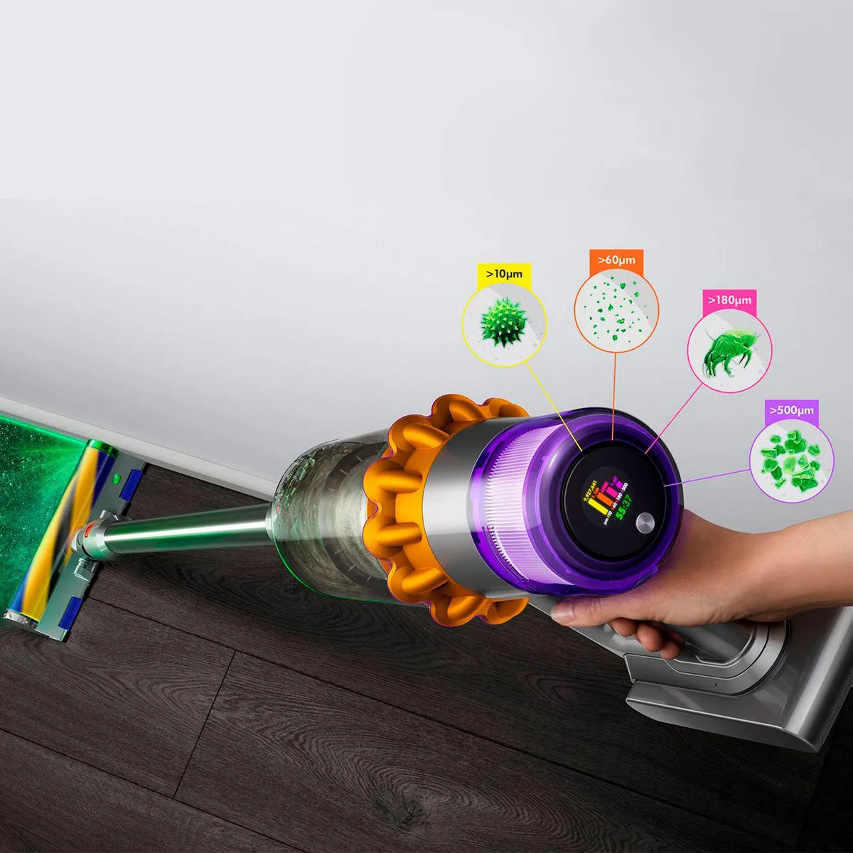 DYSON - Aspiradora inalámbrica Dyson V15 Detect Amarillo/Níquel 230W, aspiradora sin cable con luz que revela polvo microscópico, aspiradora inteligente