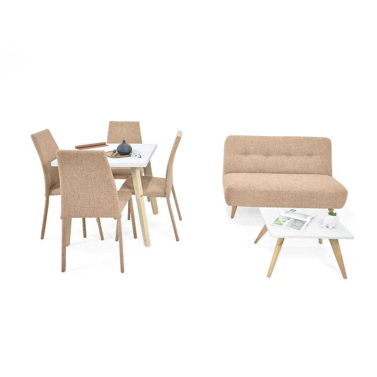 MICA - Juego de Sala Moderno en Poliéster (Sofá + Comedor + Mesa de Centro) Belice Parla Mica