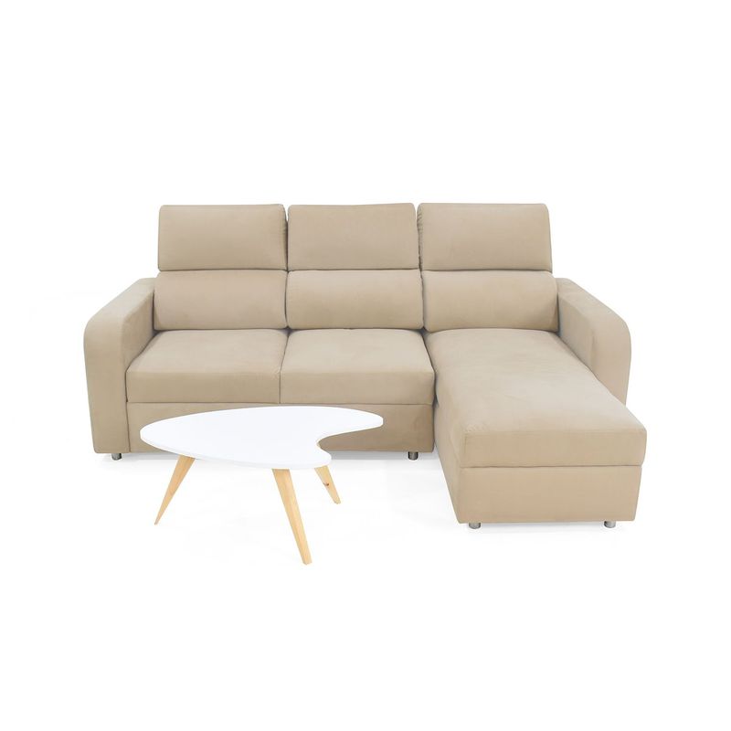 MICA - Sofá en L Moderno en Poliéster 3 Puestos Bermeo Taniz Curna 210 x 95 x 110 cm + Mesa de Centro Mica