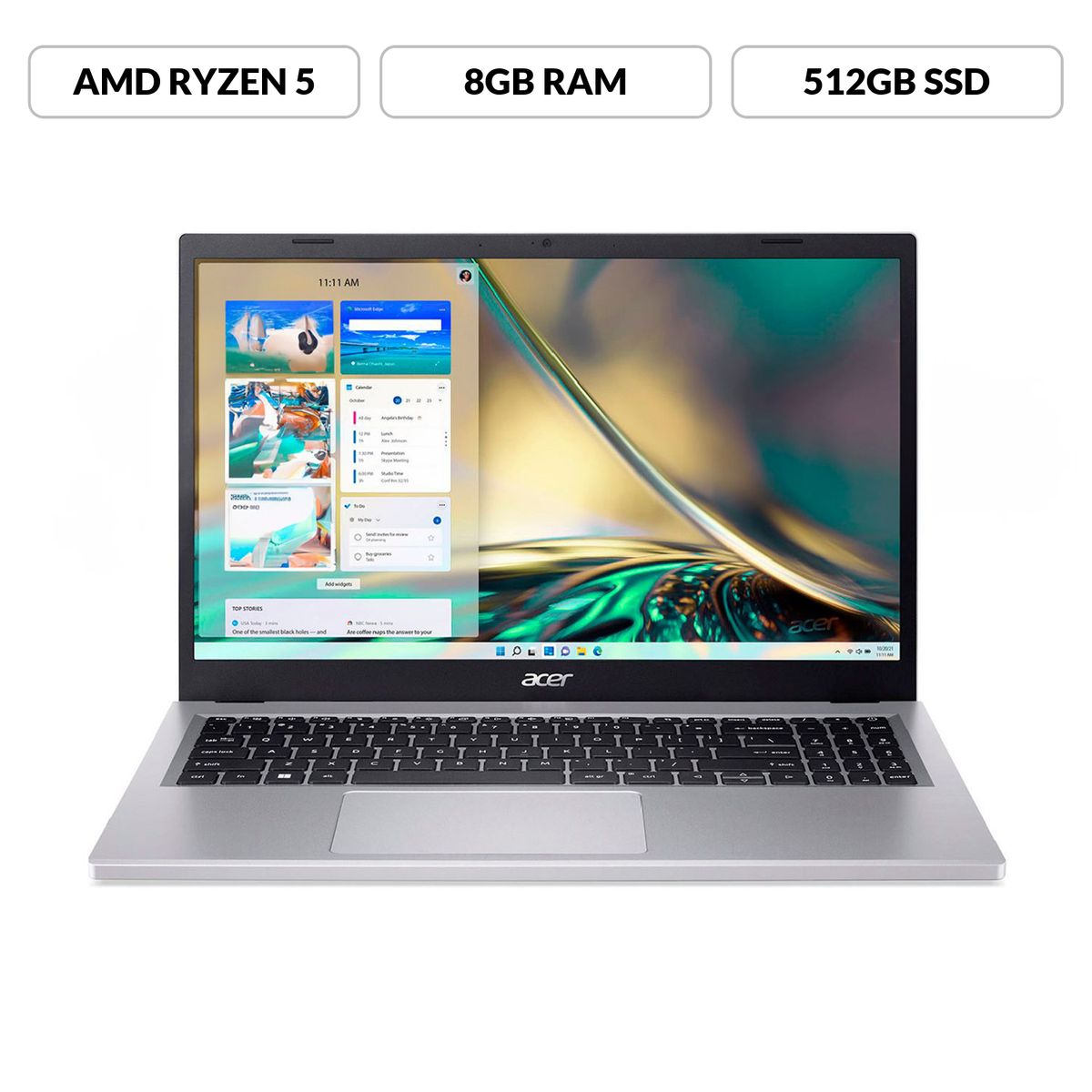 ACER - Portátil Acer Aspire 3 | AMD Ryzen 5 | 8GB de RAM | 512GB SSD de Almacenamiento | Windows 11 | Pantalla 15.6 pulgadas | A315-24P-R893 | Computador portátil