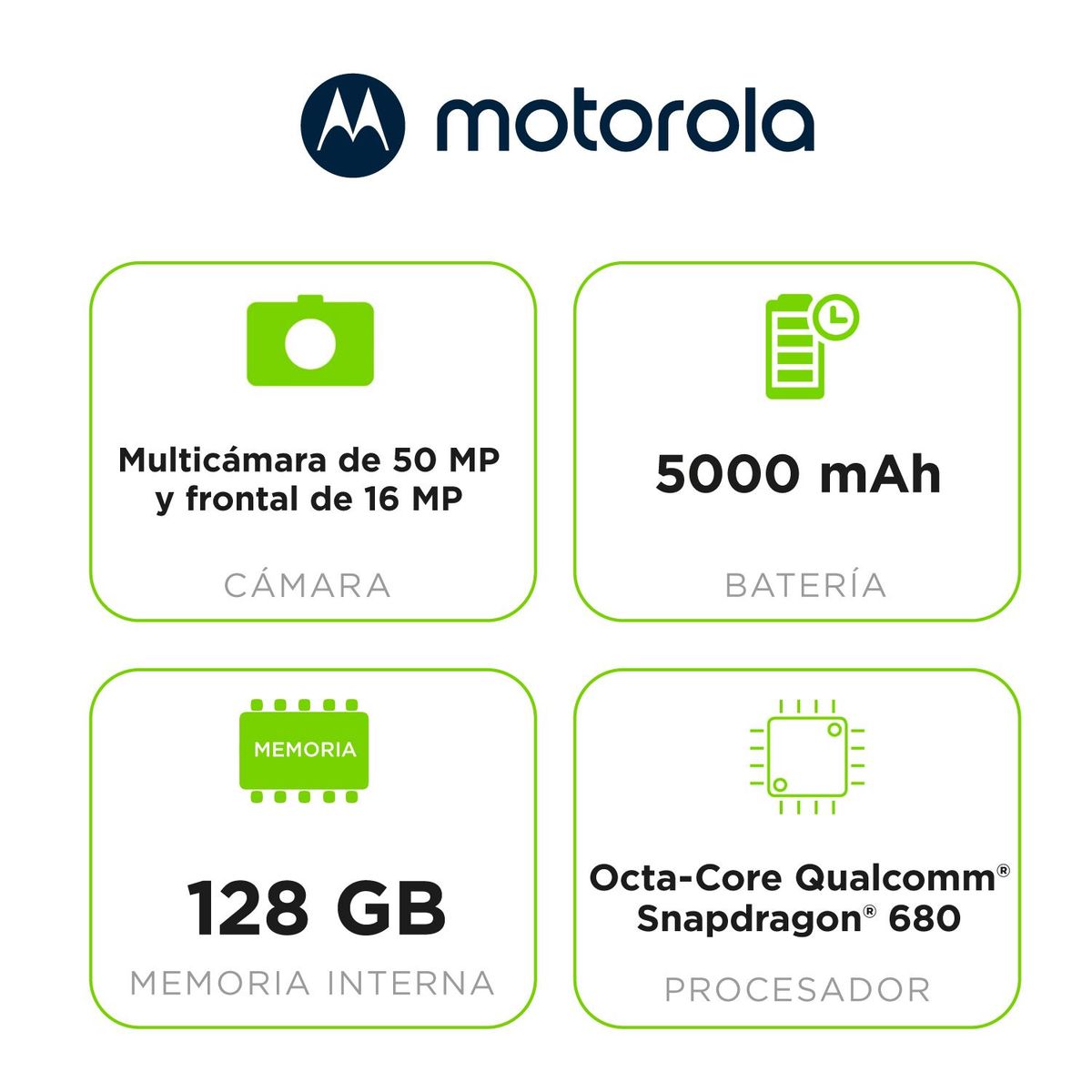 MOTOROLA - Celular Motorola Moto G52 128GB 6GB RAM + Snapdragon 680. Cámara posterior 50MP|cámara frontal 16MP. Pantalla 6,5"| memoria expandible hasta 512 GB