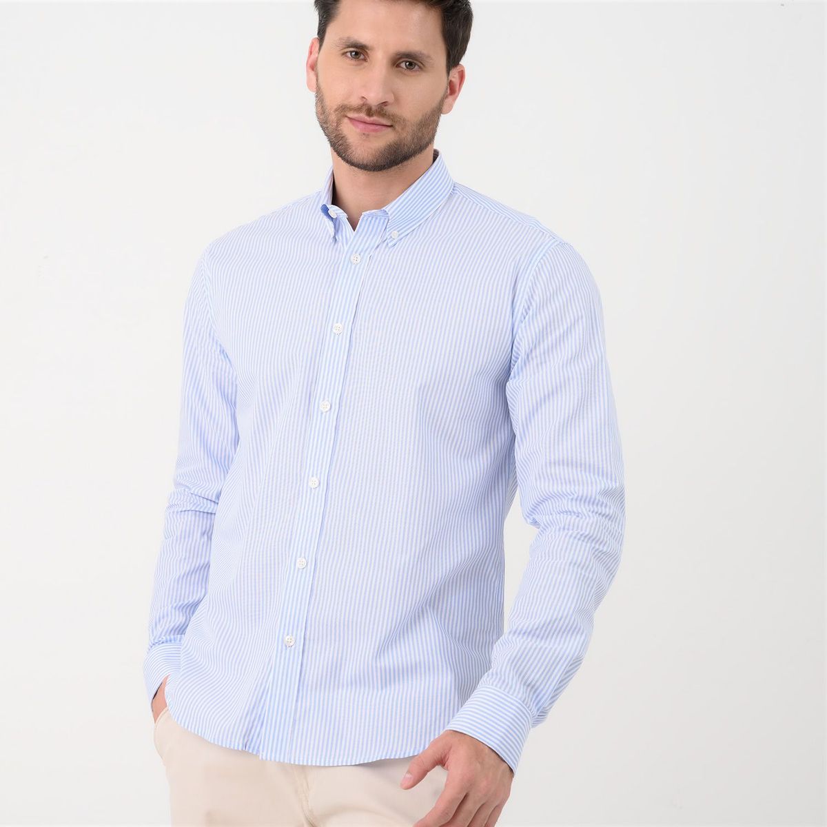 BASEMENT - Camisa para Hombre de Rayas Manga larga Slim Basement