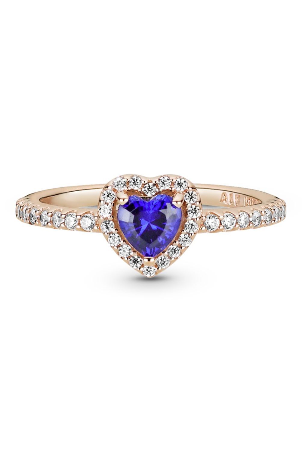 PANDORA - Anillo Pandora Corazón en Relieve Azul Recubrimiento en Oro Rosa