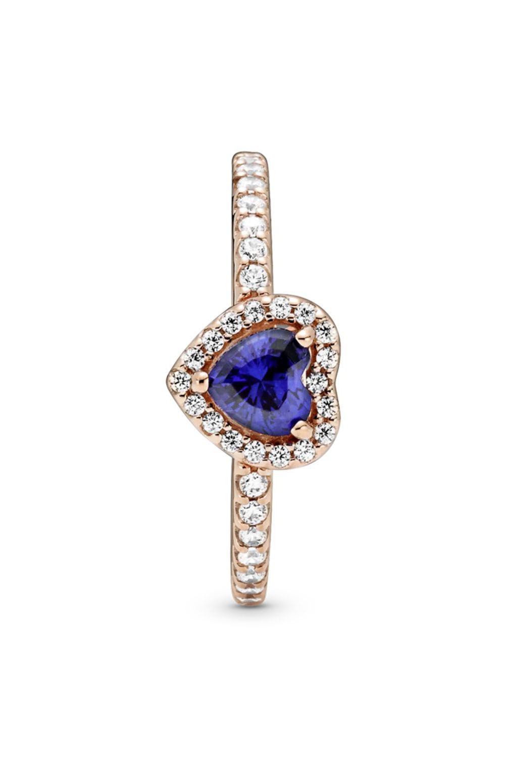 PANDORA - Anillo Pandora Corazón en Relieve Azul Recubrimiento en Oro Rosa