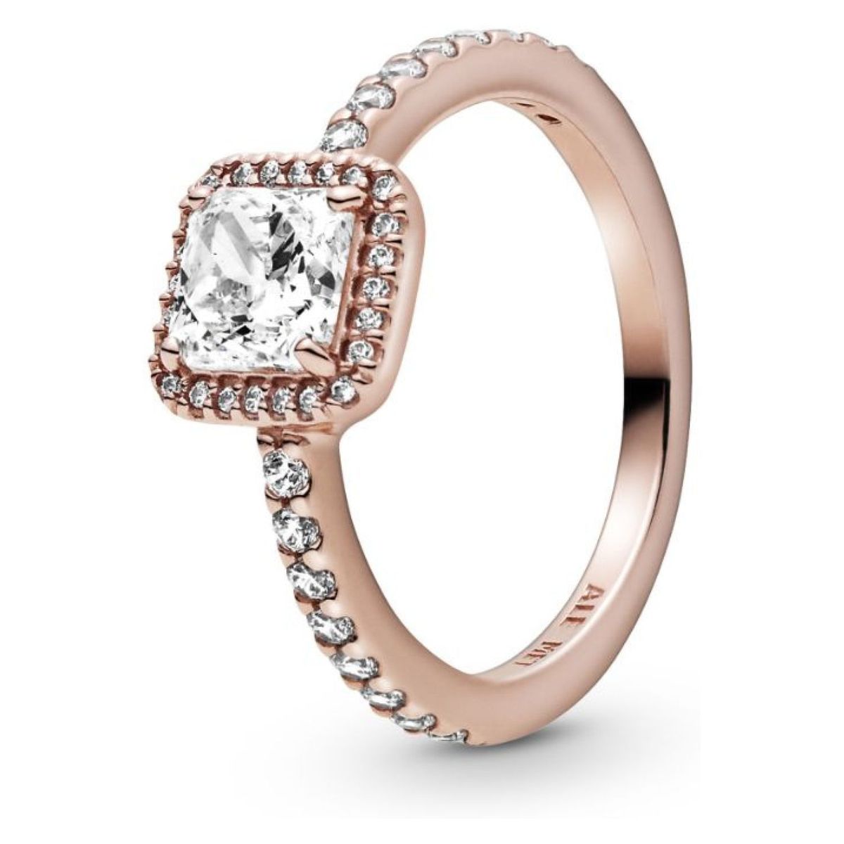 PANDORA - Anillo Pandora Cuadrado con Halo Recubrimiento en Oro Rosa 
