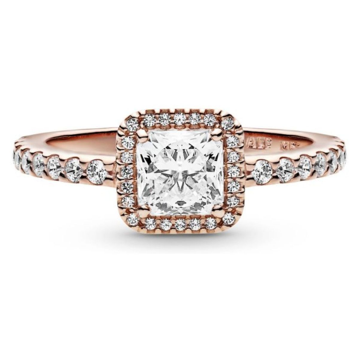 PANDORA - Anillo Pandora Cuadrado con Halo Recubrimiento en Oro Rosa 