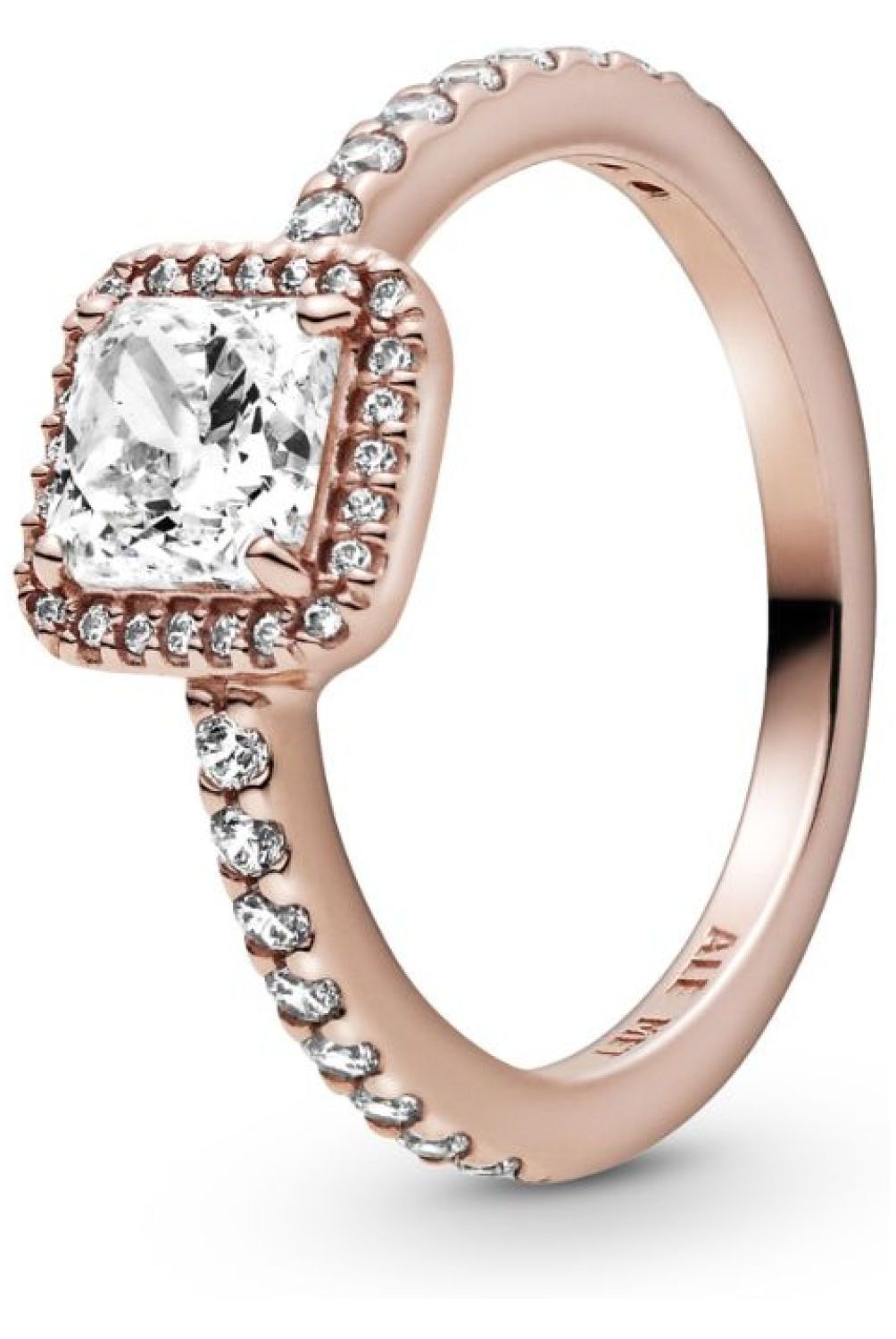 PANDORA - Anillo Pandora Cuadrado con Halo Recubrimiento en Oro Rosa 