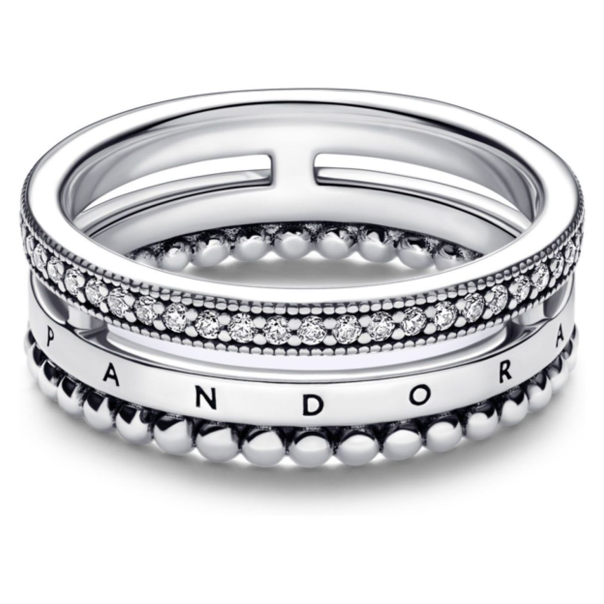 PANDORA - Anillo Pandora Insignia Pavé y Esferas Plata Esterlina