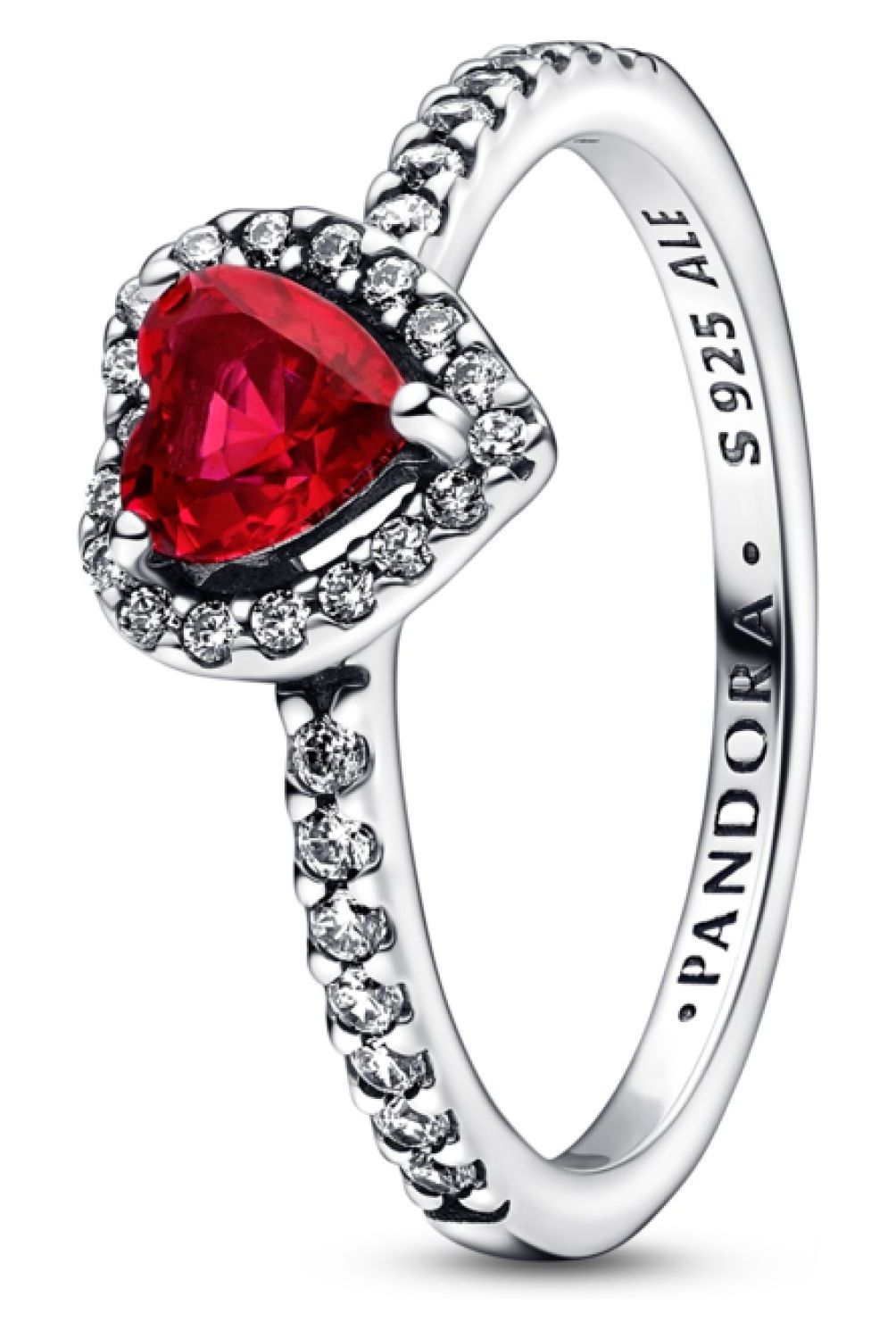 PANDORA - Anillo Pandora Corazón Elevado Rojo Plata Esterlina 