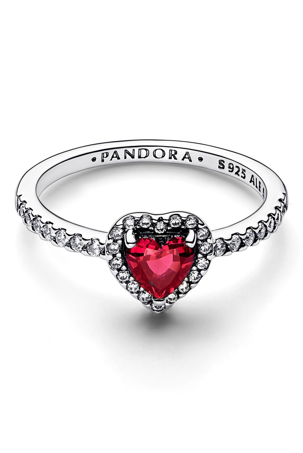 PANDORA - Anillo Pandora Corazón Elevado Rojo Plata Esterlina 