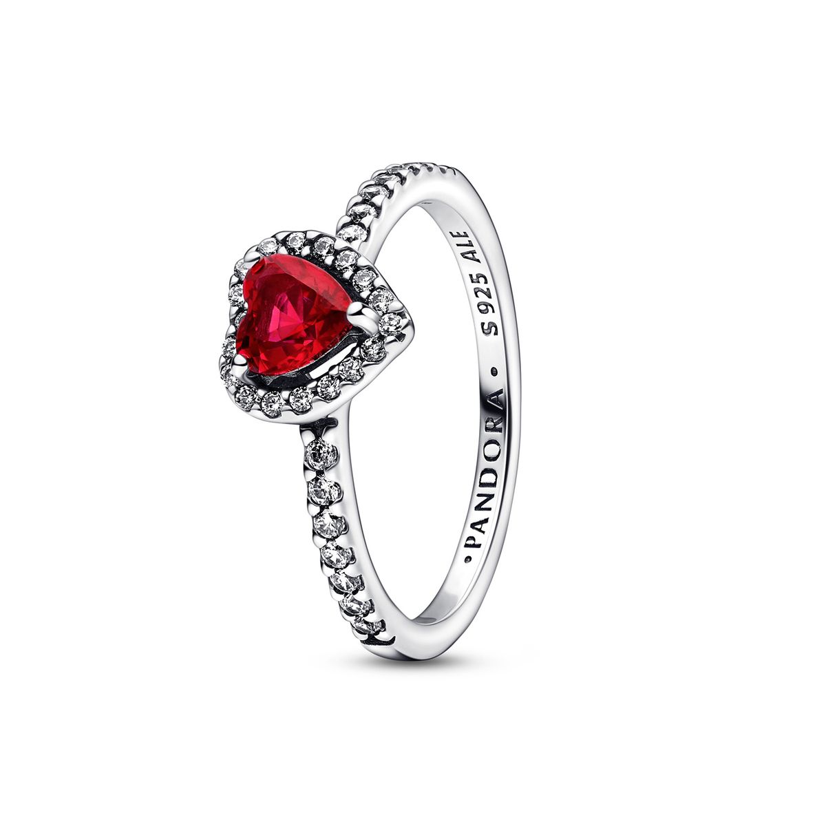 PANDORA - Anillo Pandora Corazón Elevado Rojo Plata Esterlina 