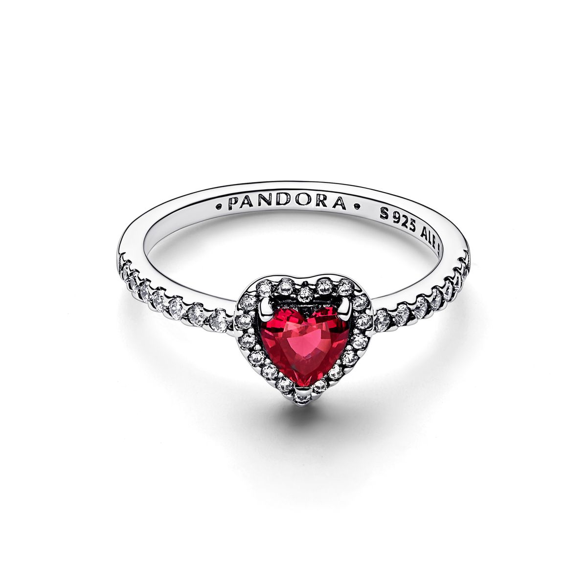 PANDORA - Anillo Pandora Corazón Elevado Rojo Plata Esterlina 