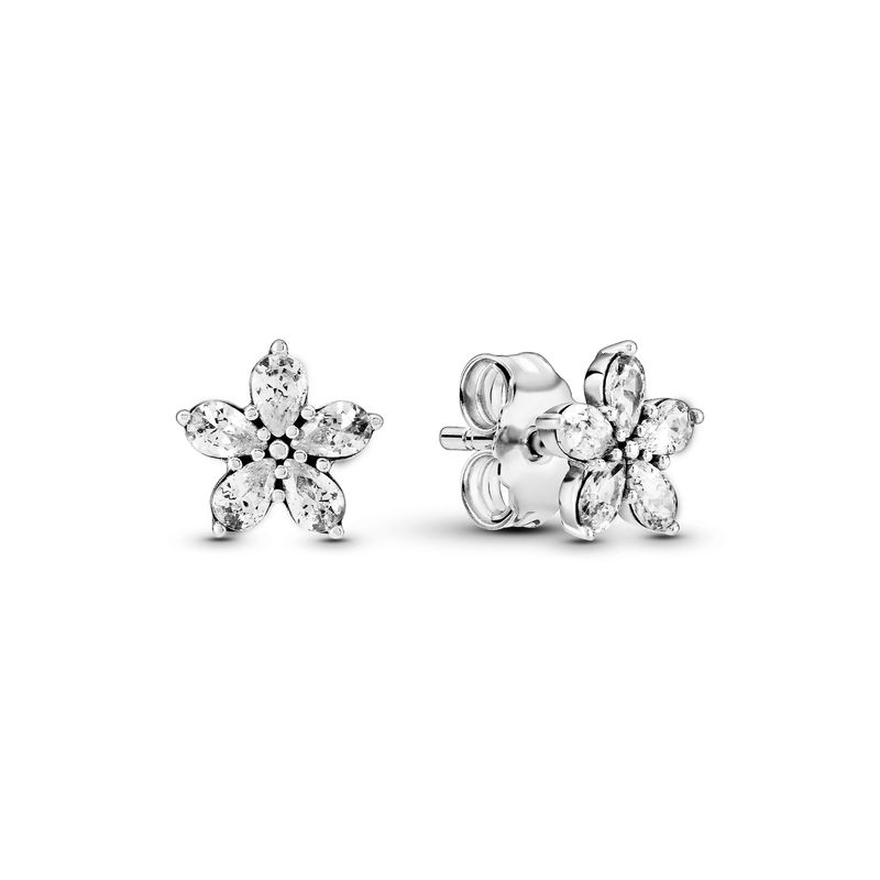 PANDORA - Aretes Pandora Botón Brillante Copo de Nieve Plata Esterlina