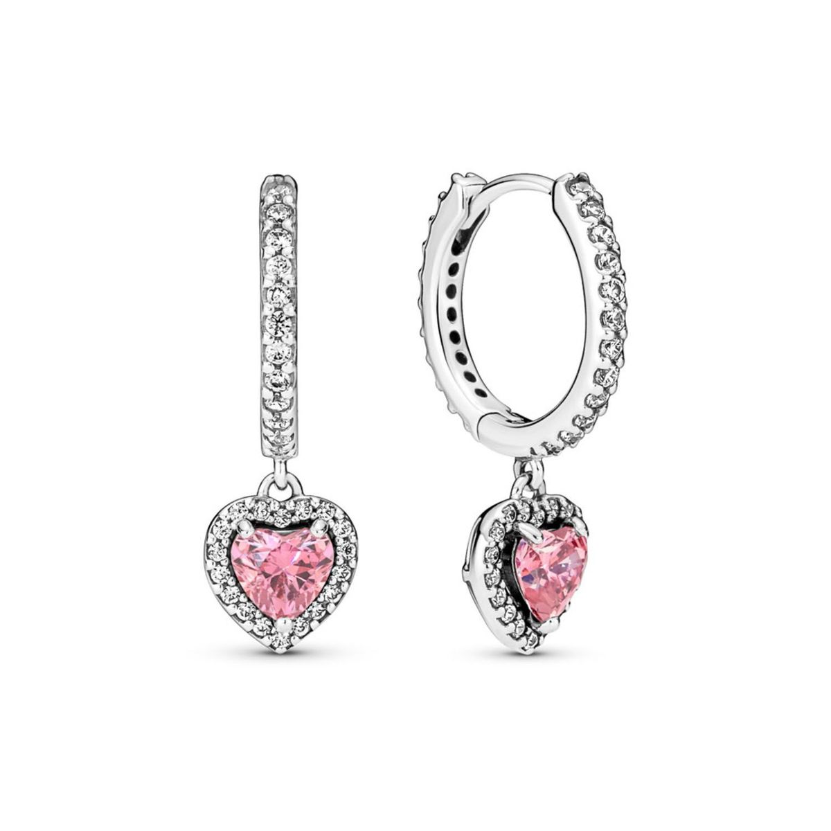 PANDORA - Aretes Pandora Aro Corazón Halo Brillante Plata Esterlina