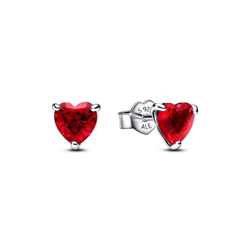 PANDORA - Aretes Pandora Botón Corazón Rojo Plata Esterlina