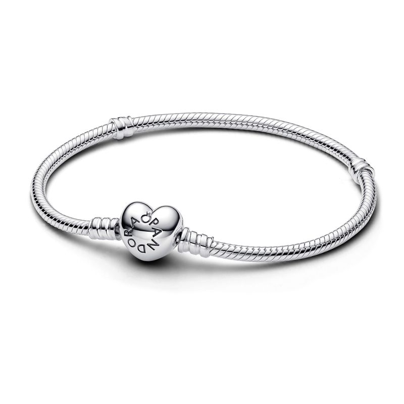 PANDORA - Brazalete Pandora Moments Cadena de Serpiente Cierre de Corazón Plata Esterlina