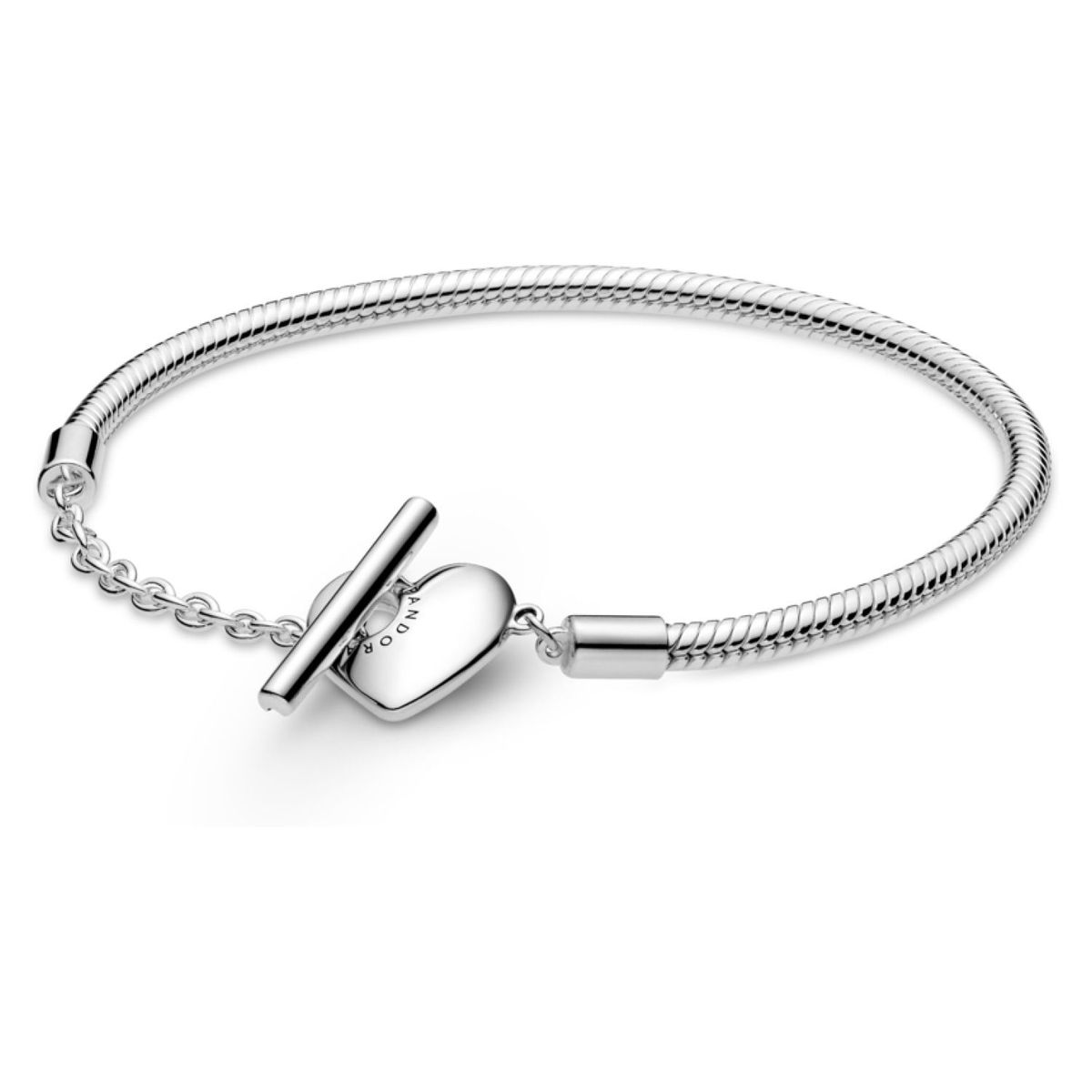PANDORA - Brazalete Pandora Moments Cadena de Serpiente con cierre en T y corazón Plata Esterlina