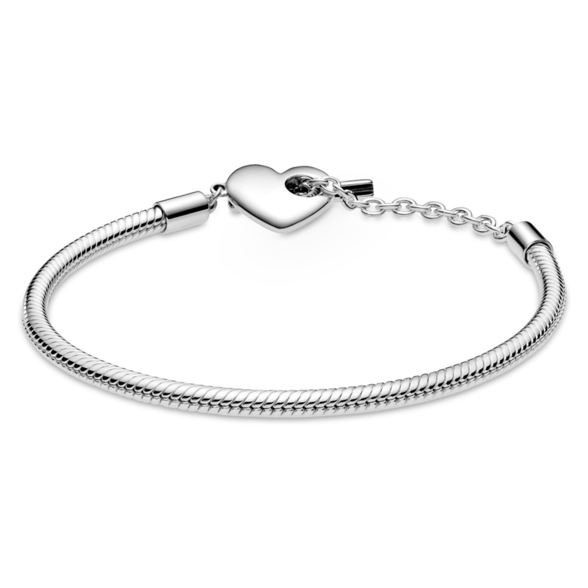 PANDORA - Brazalete Pandora Moments Cadena de Serpiente con cierre en T y corazón Plata Esterlina