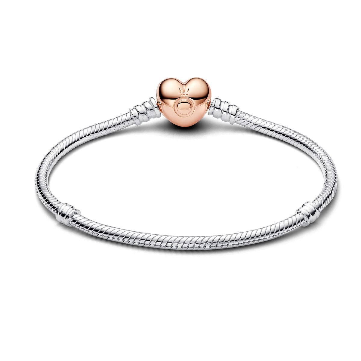 PANDORA - Brazalete Pandora Moments cierre de Corazón y Diseño Cadena de Serpiente Plata Esterlina y Recubrimiento en Oro Rosa