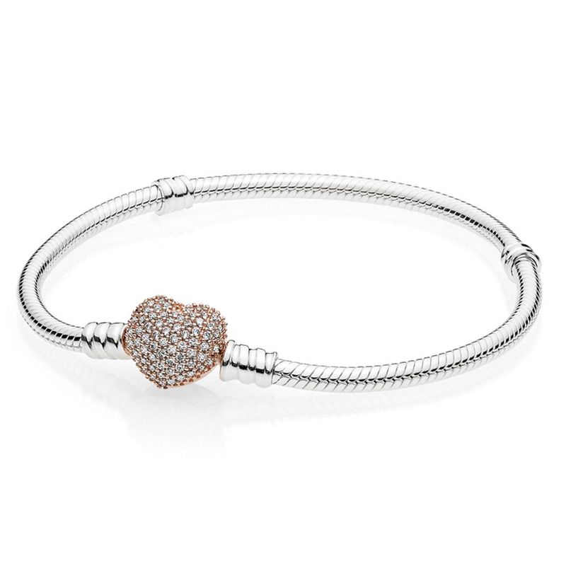 PANDORA - Brazalete Pandora Brillante Corazon Recubrimiento en Oro Rosa