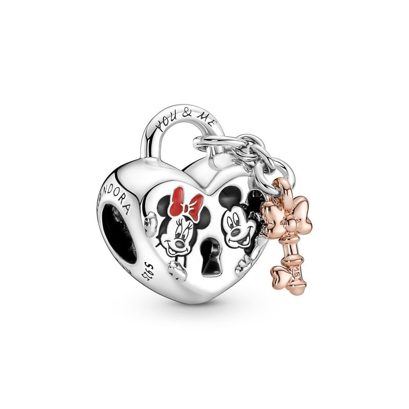 PANDORA - Charm Pandora Candado Mickey y Minnie Mouse de Disney Plata Esterlina y Recubrimiento en Oro Rosa