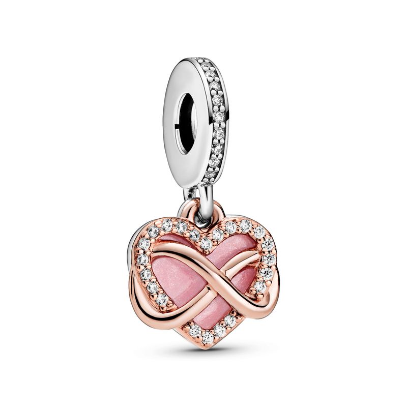 PANDORA - Charm Pandora Colgante Corazón Infinito Brillante Plata Esterlina y Recubrimiento en Oro Rosa