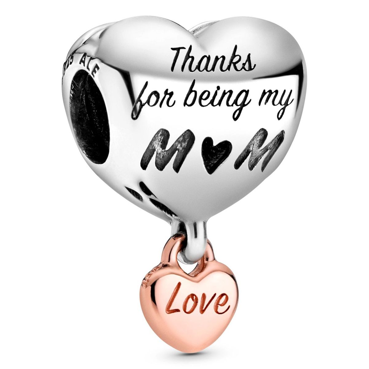 PANDORA - Charm Pandora Corazón Te Quiero Mamá Plata Esterlina y Recubrimiento en Oro Rosa