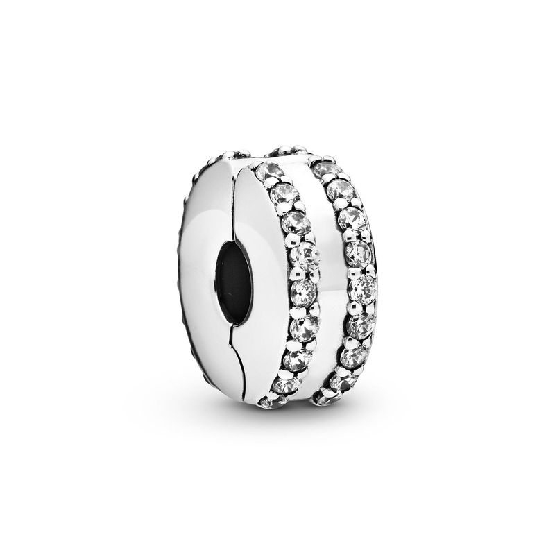 PANDORA - Clip Pandora Doble Línea en Pavé Plata Esterlina