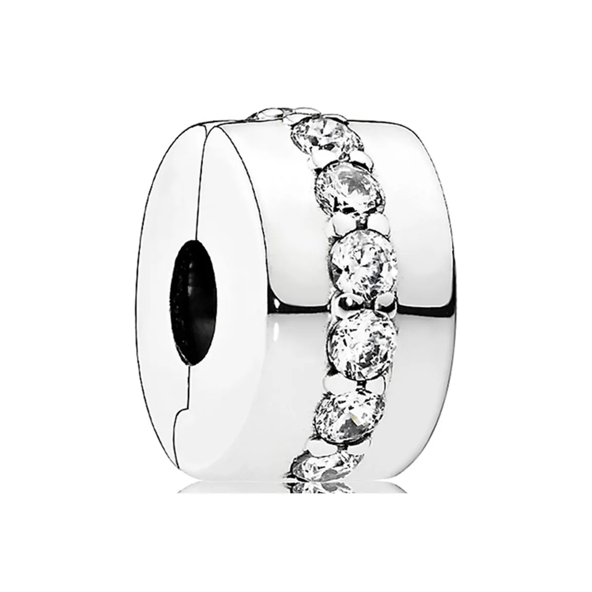 PANDORA - Clip Pandora de Fila Brillante Transparente Plata Esterlina