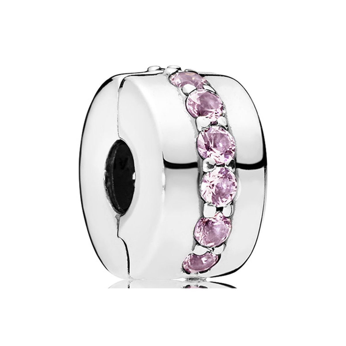 PANDORA - Clip Pandora Filas Brillantes Rosa Plata Esterlina