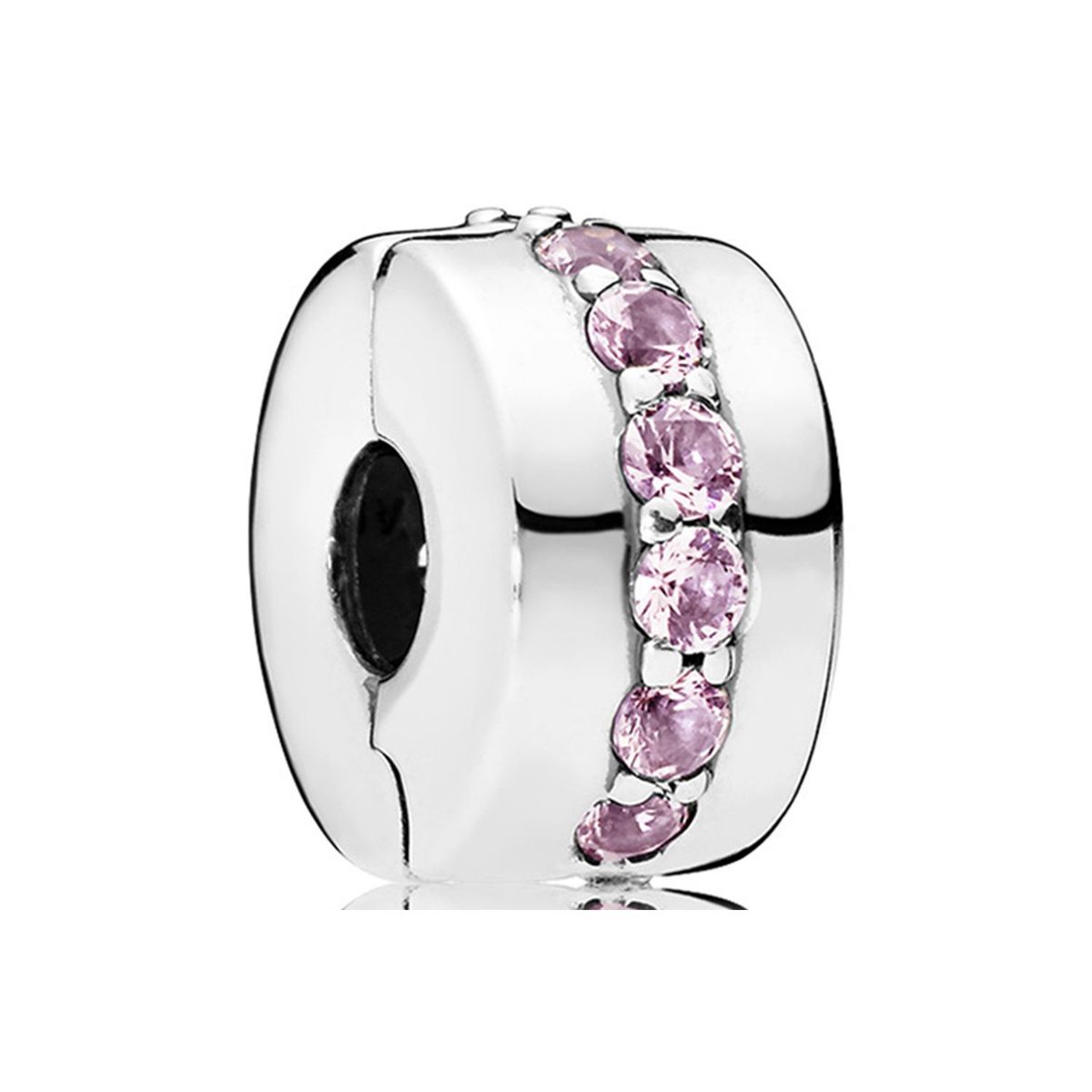PANDORA - Clip Pandora Filas Brillantes Rosa Plata Esterlina