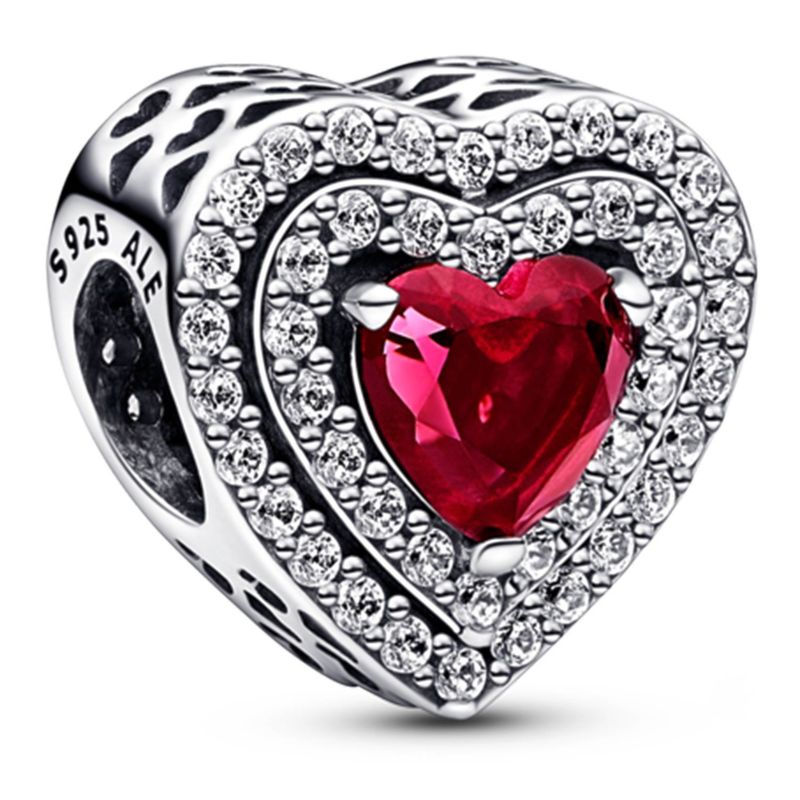 PANDORA - Charm Pandora Corazón Nivelado Rojo Brillante Plata Esterlina
