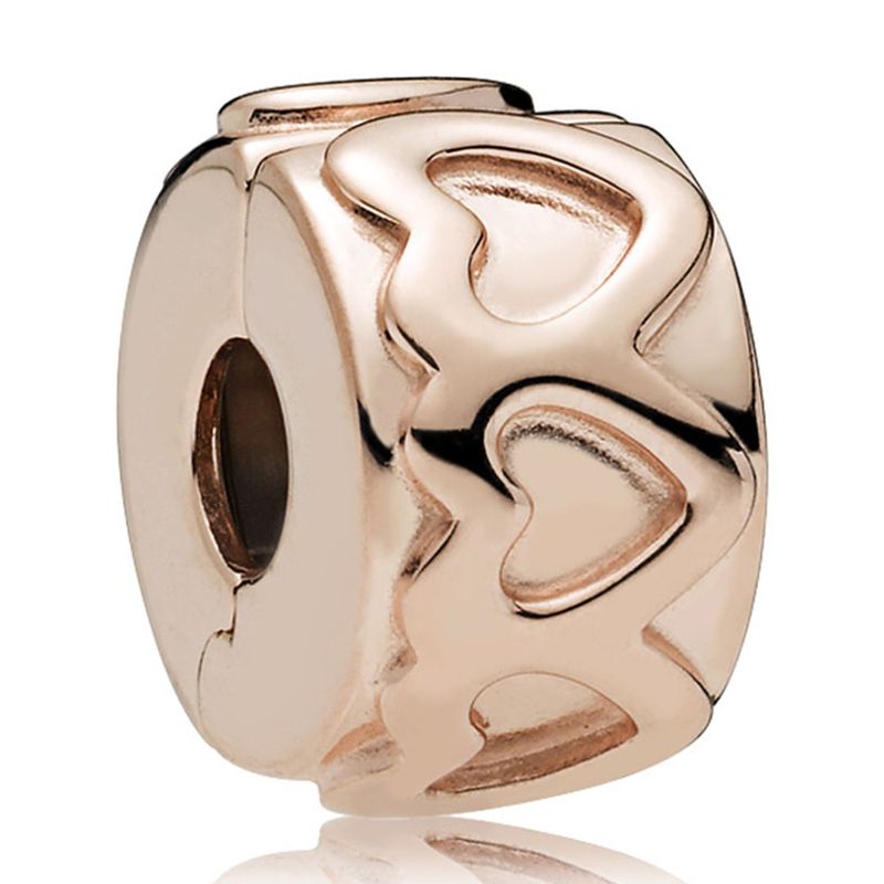 PANDORA - Clip Pandora Fila de Corazones Recubrimiento en Oro Rosa