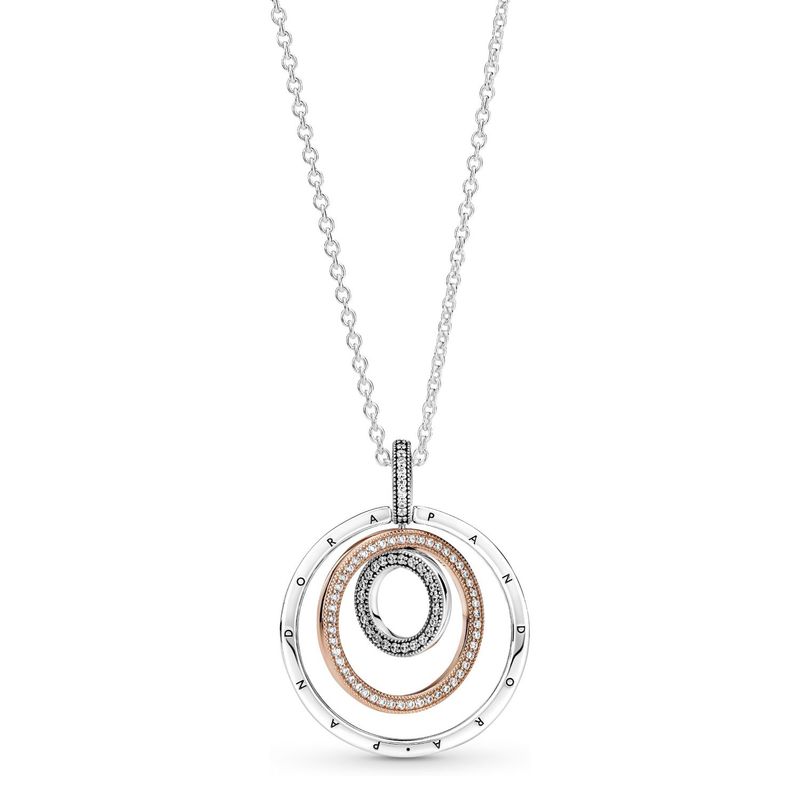 PANDORA - Collar Pandora Colgante Círculos Plata Esterlina y Recubrimiento en Oro Rosa