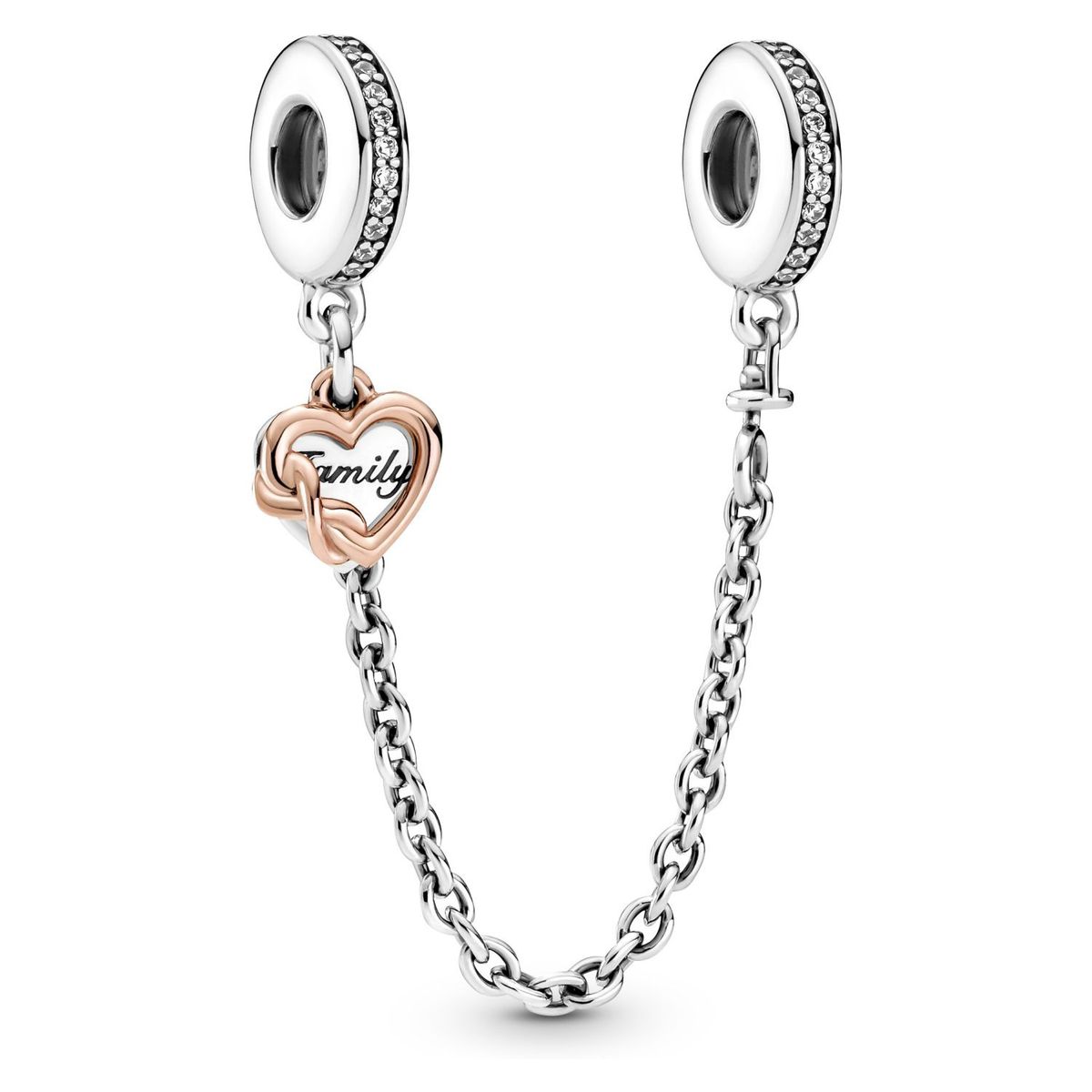 PANDORA - Cadena de Seguridad Pandora y Corazón Famiiliar Plata Esterlina y Recubrimiento en Oro Rosa