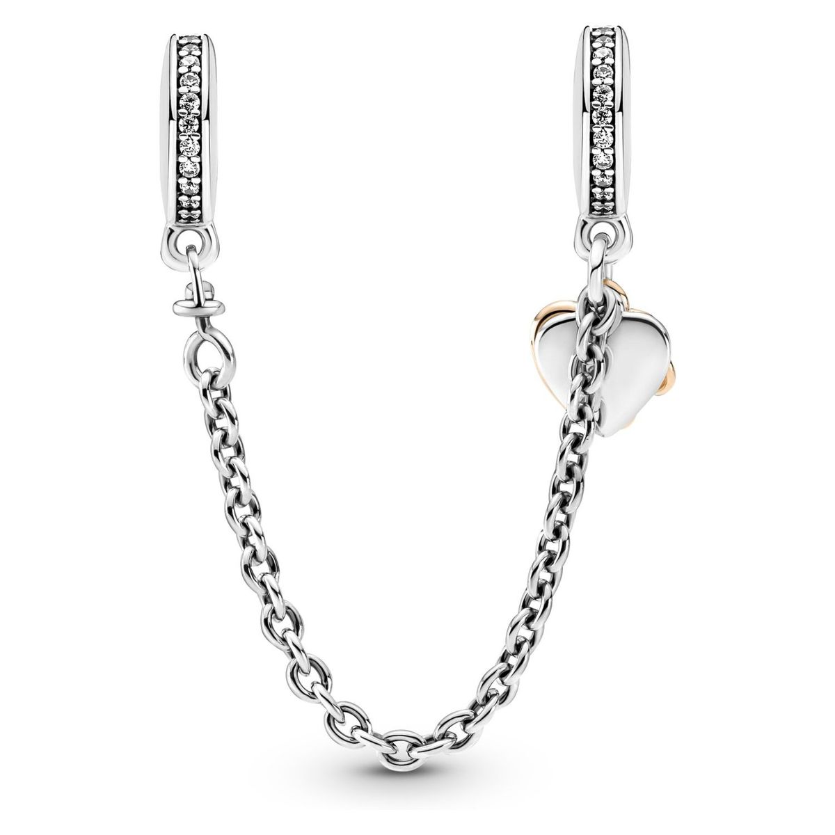 PANDORA - Cadena de Seguridad Pandora y Corazón Famiiliar Plata Esterlina y Recubrimiento en Oro Rosa