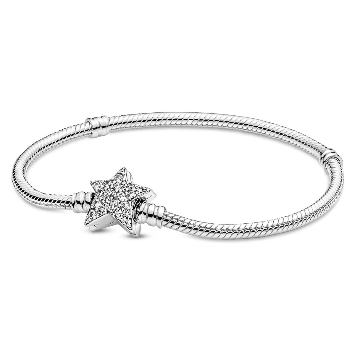 PANDORA - Brazalete Pandora Moments Cadena de Serpiente con cierre de Estrella Asimétrica Plata Esterlina