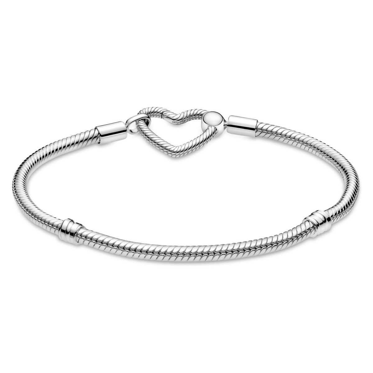 PANDORA - Brazalete Pandora Moments Cadena de Serpiente con Hebilla de Corazón Plata Esterlina