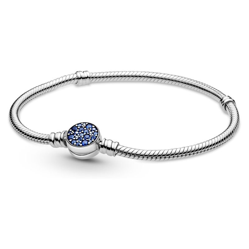 PANDORA - Brazalete Pandora Moments Cadena de Serpiente Cierre Azul Brillante Plata Esterlina