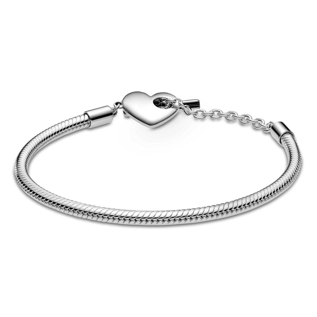 PANDORA - Brazalete Pandora Moments Cadena de Serpiente con cierre en T y corazón Plata Esterlina