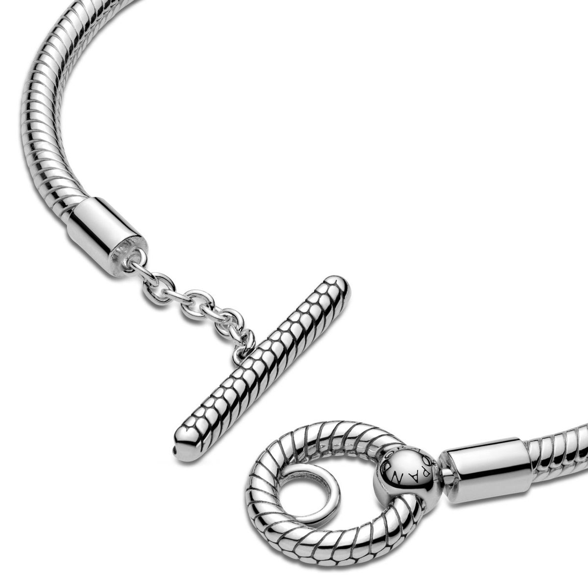 PANDORA - Brazalete Pandora Cadena de Serpiente Cierre en forma de T Plata Esterlina
