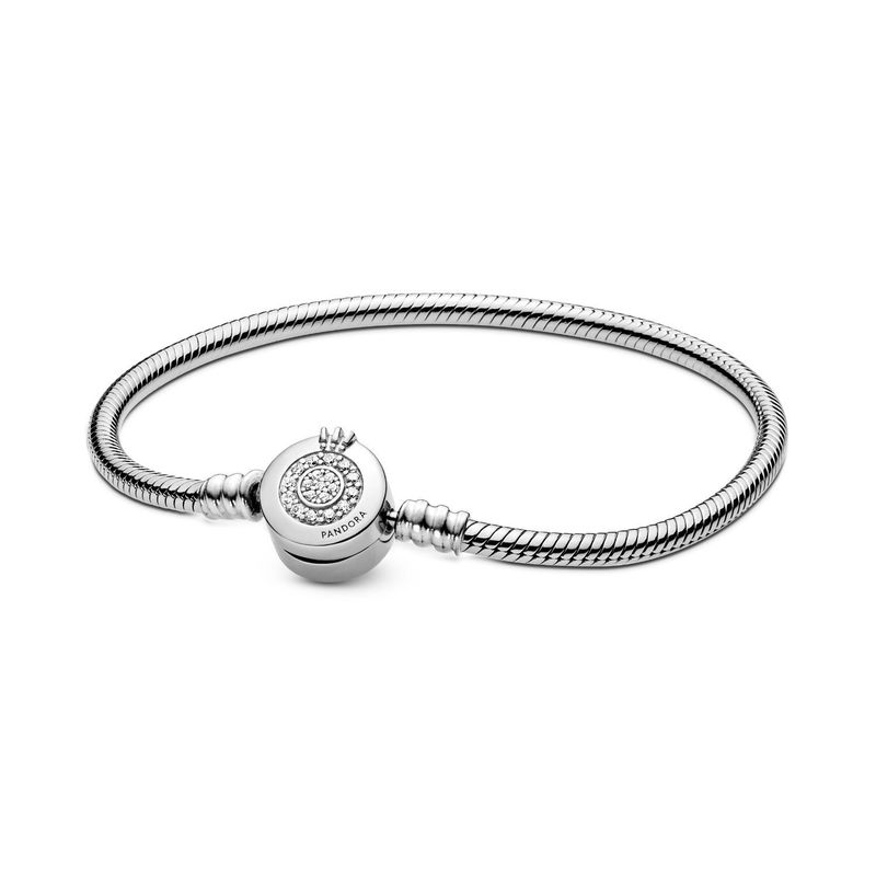 PANDORA - Brazalete Pandora Moments Cadena de Serpiente Corona Brillante Plata Esterlina