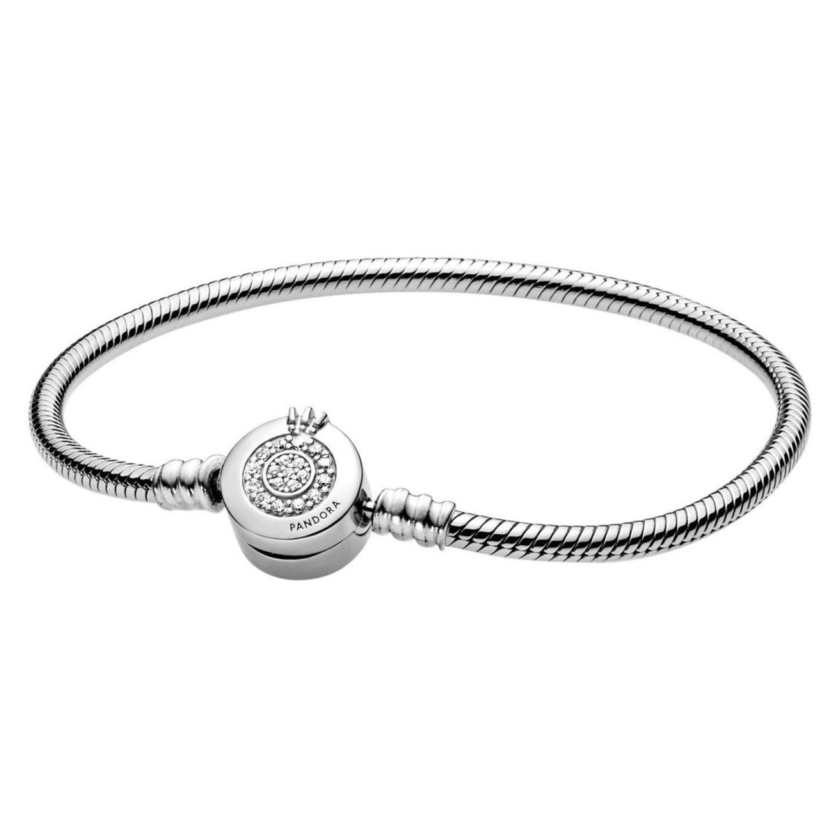 PANDORA - Brazalete Pandora Moments Cadena de Serpiente Corona Brillante Plata Esterlina