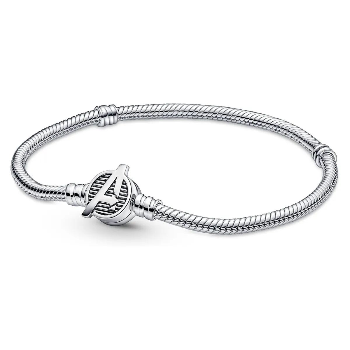 PANDORA - Brazalete Pandora Moments Cadena de Serpiente Cierre Logo Los Vengadores de Marvel Plata Esterlina