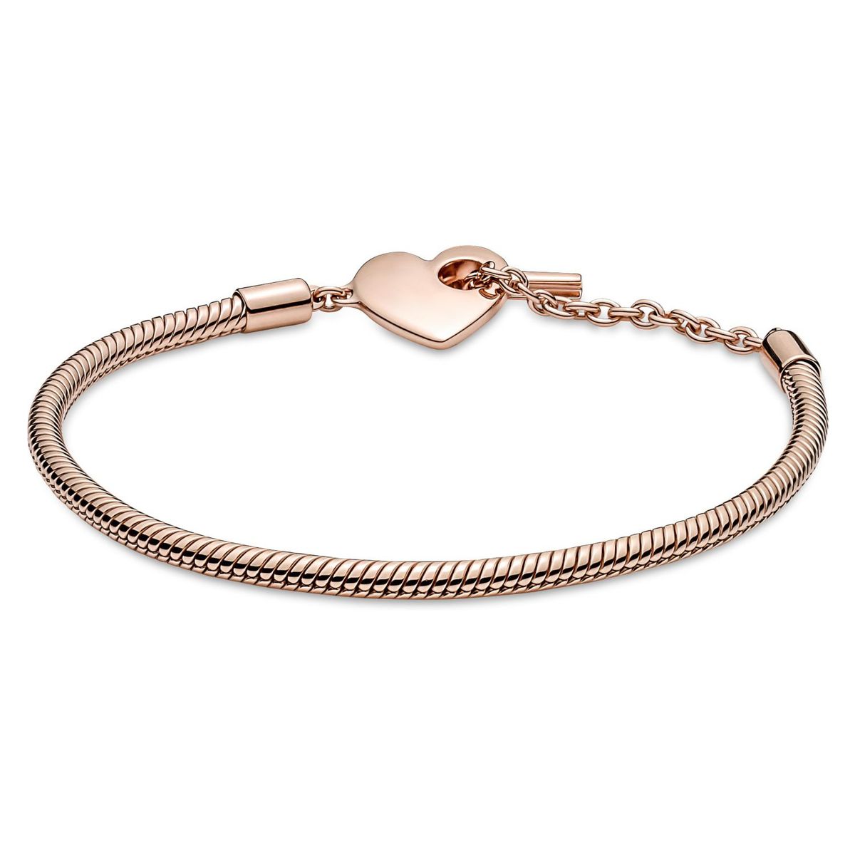 PANDORA - Brazalete Pandora Moments Cadena de Serpiente con cierre en T y Corazón Recubrimiento en Oro Rosa