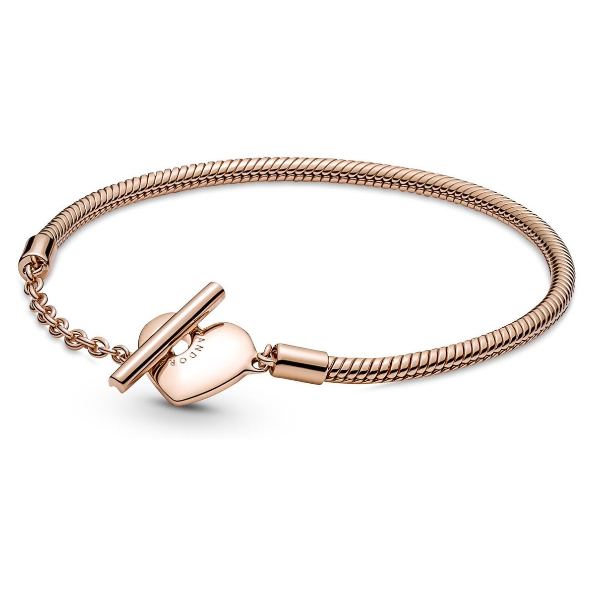 PANDORA - Brazalete Pandora Moments Cadena de Serpiente con cierre en T y Corazón Recubrimiento en Oro Rosa
